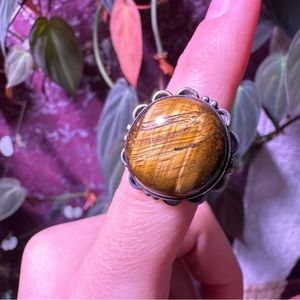 Vintage Sterling Silver Tiger’s Eye Statement Ring Southwestern Size 6.5 6.75